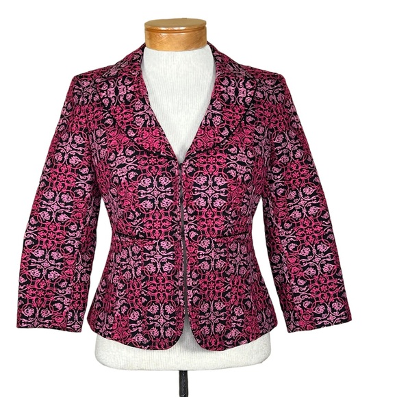 Talbots Jackets & Blazers - Talbots Petites Women’s Embroidered Pink & Black Cotton Blazer Size 4 EUC